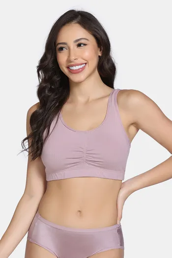 Buy Zivame Double Layered Full Coverage Non Wired Slip-on Home Bra - Mauve Shadows
